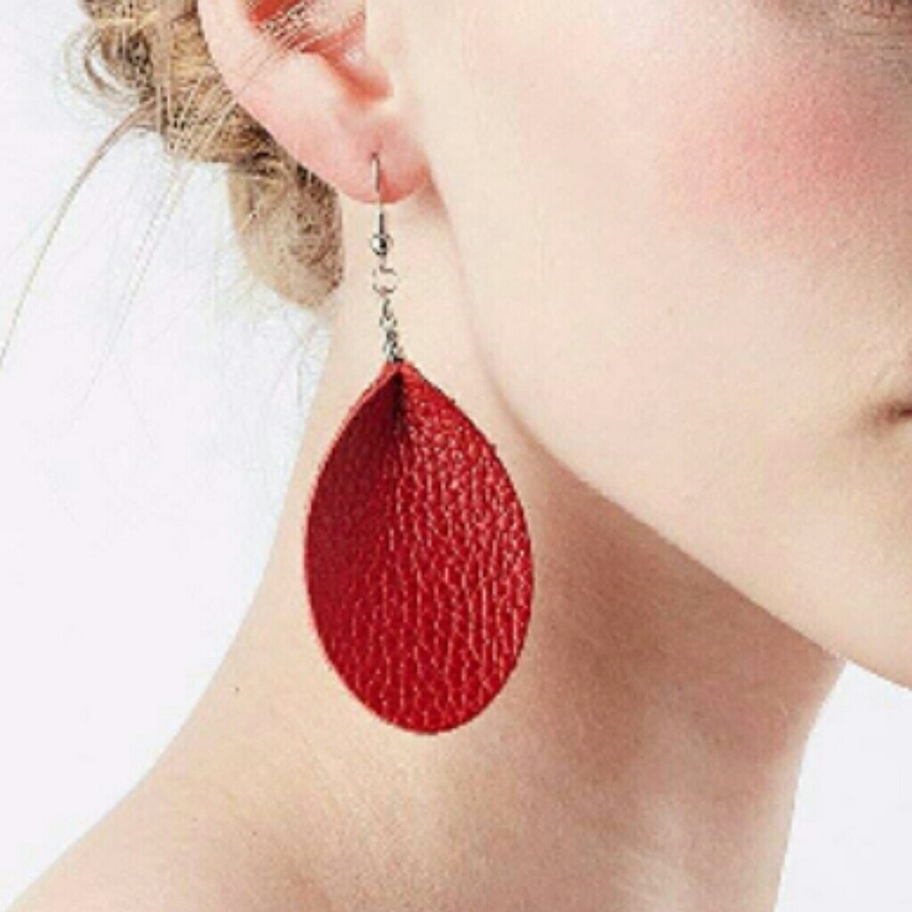 /NEW Red Genuine Leather Free Flow Teardrops - Picture 8 of 8